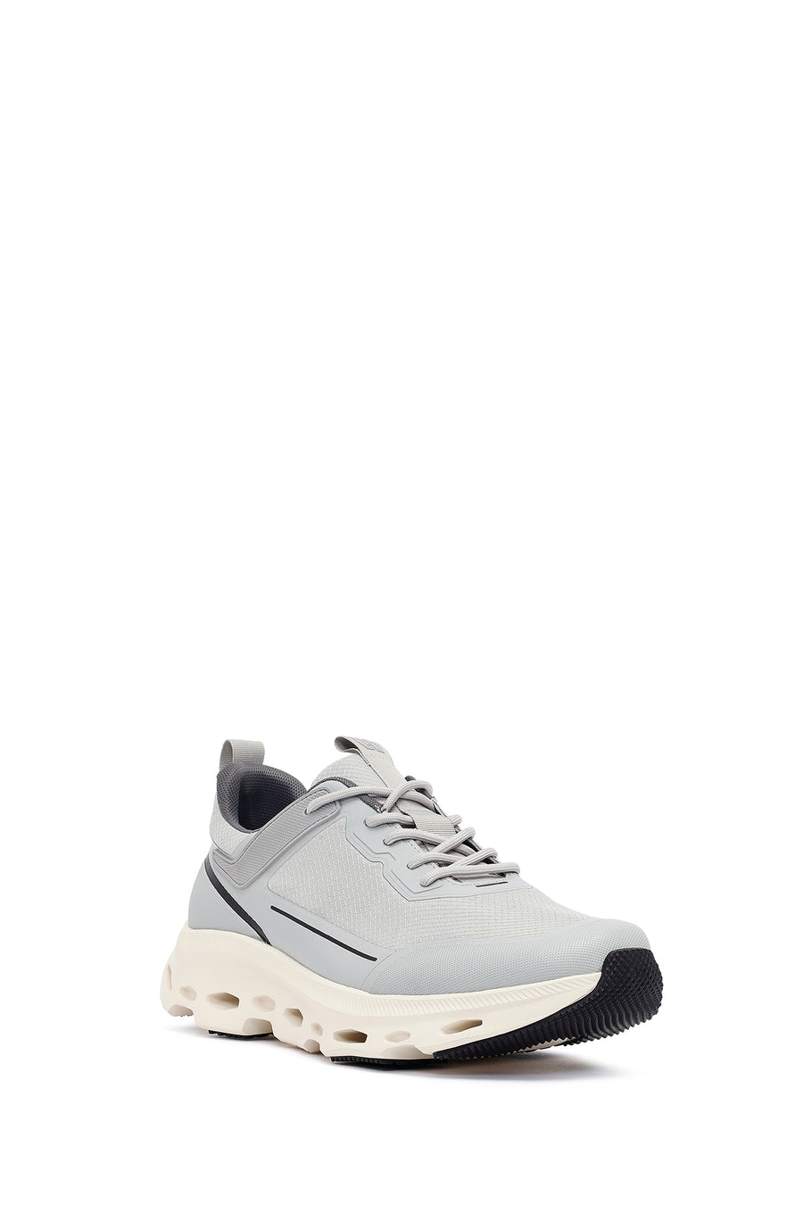 Men's Grey Lace-Up Thick-Sole Fabric Sneakers