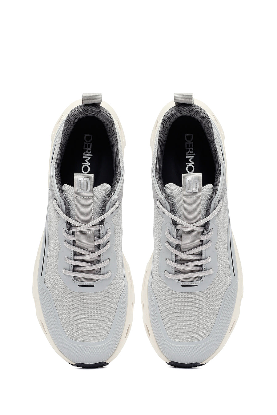 Men's Grey Lace-Up Thick-Sole Fabric Sneakers