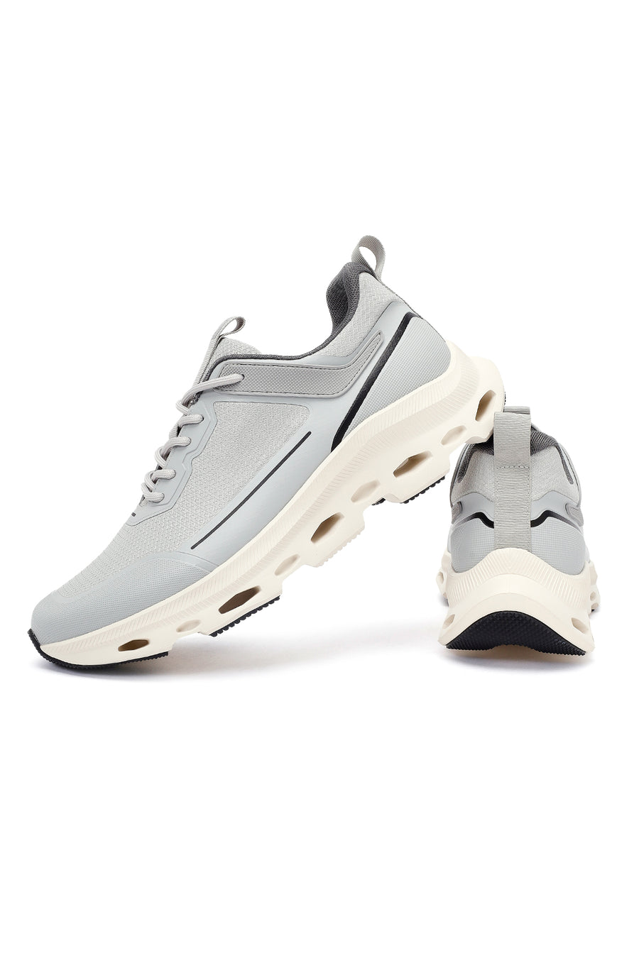 Men's Grey Lace-Up Thick-Sole Fabric Sneakers