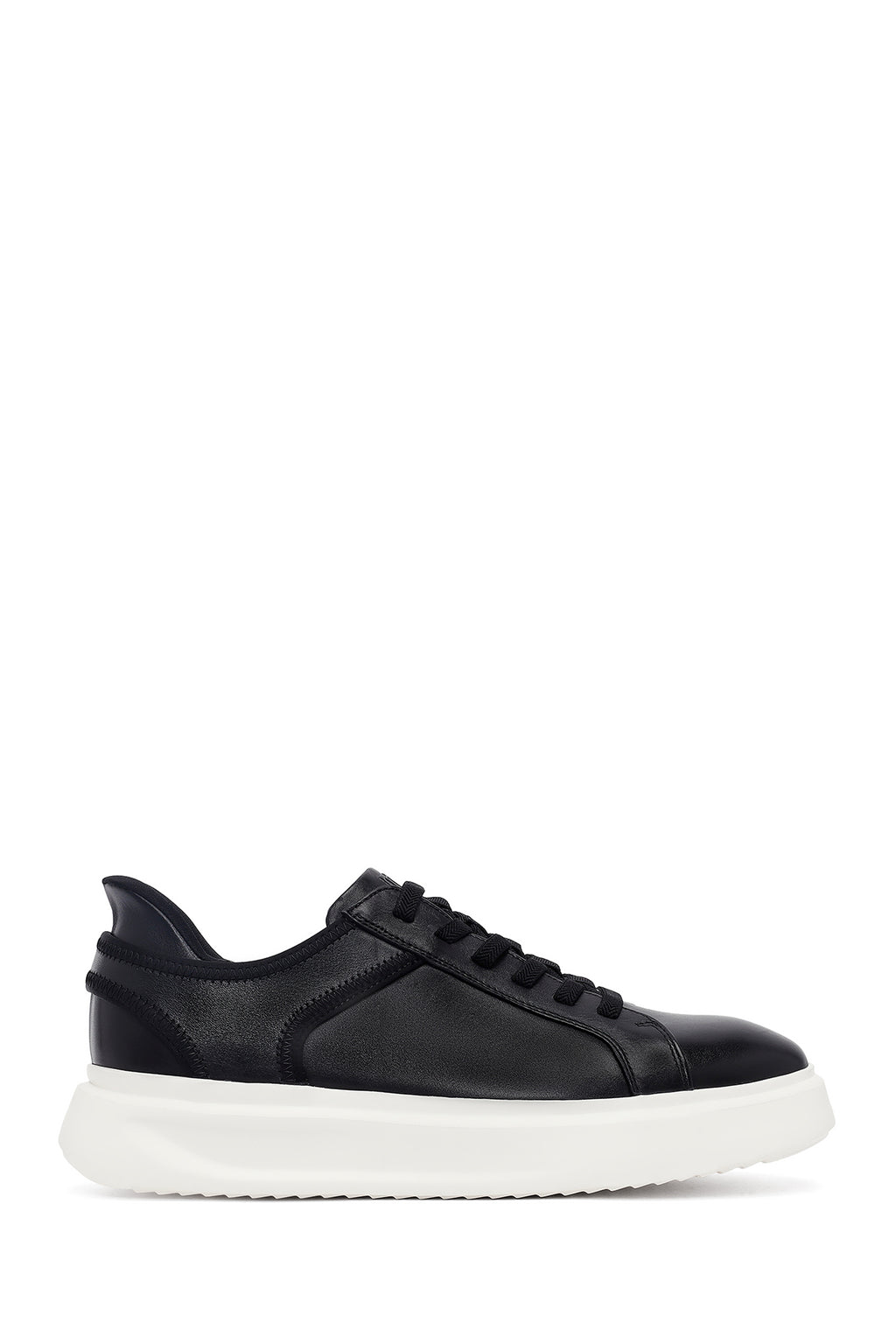 Erkek Siyah Bağcıklı Kalın Tabanlı Deri Sneaker