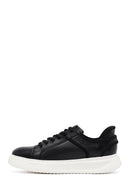 Men's Black Lace-Up Thick-Soled Leather Sneaker | Derimod