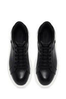 Men's Black Lace-Up Thick-Soled Leather Sneaker | Derimod