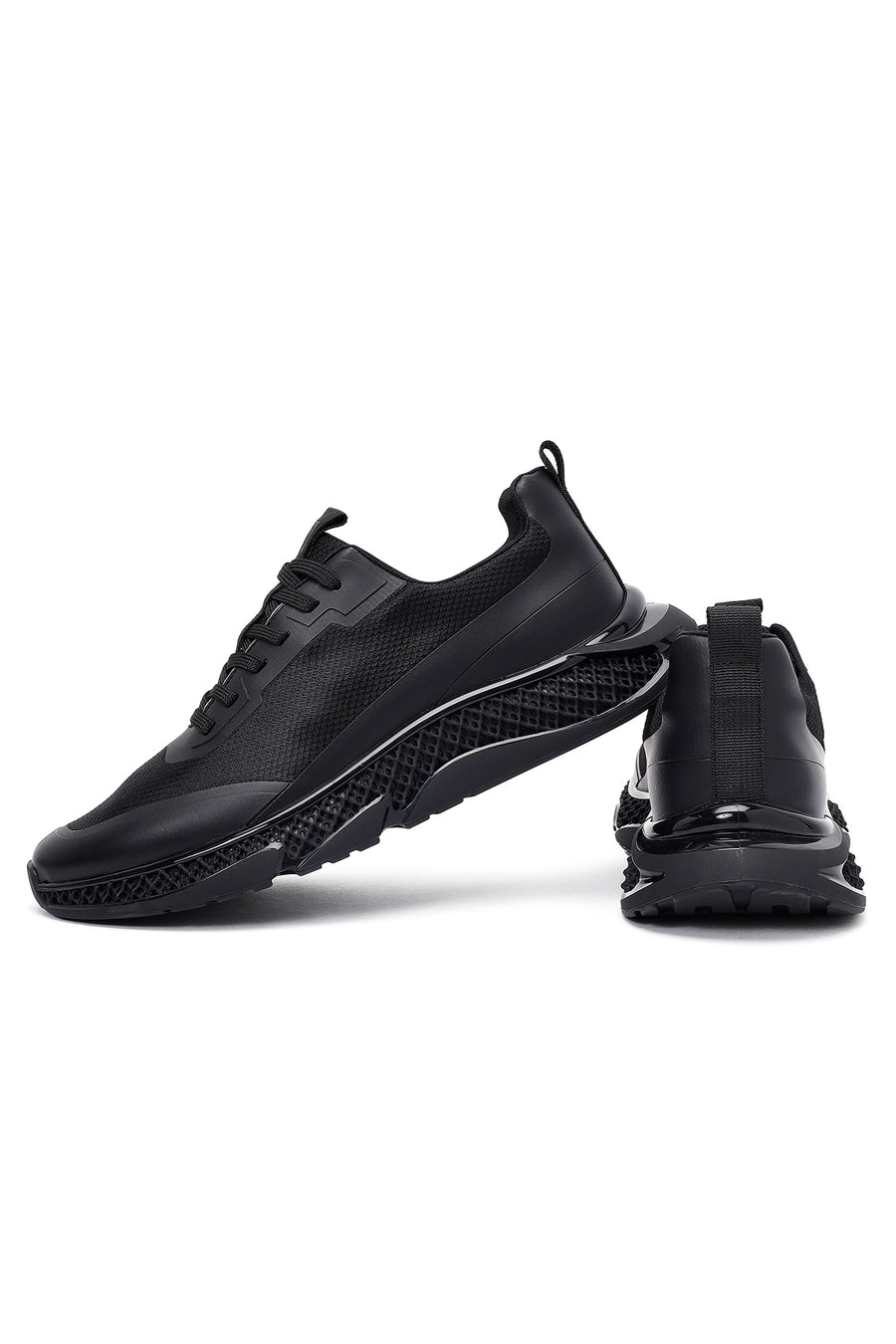 Erkek Siyah Bağcıklı Kalın Tabanlı Kumaş Sneaker