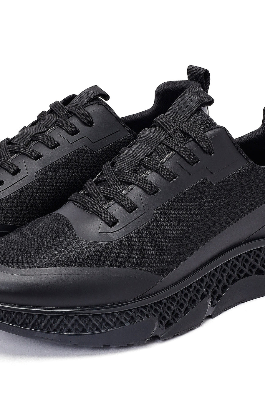 Erkek Siyah Bağcıklı Kalın Tabanlı Kumaş Sneaker