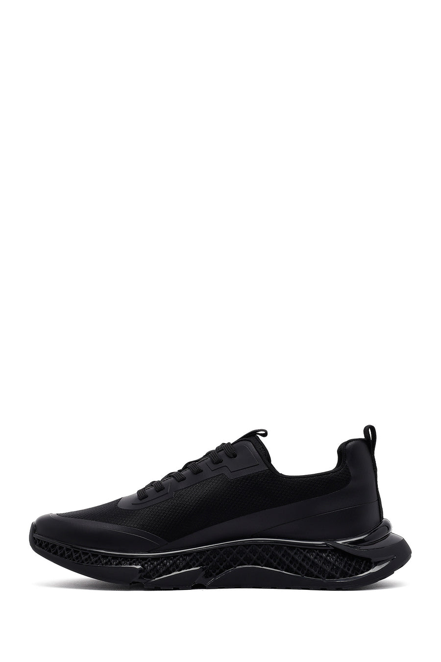 Erkek Siyah Bağcıklı Kalın Tabanlı Kumaş Sneaker