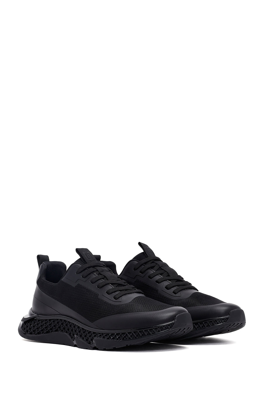 Erkek Siyah Bağcıklı Kalın Tabanlı Kumaş Sneaker