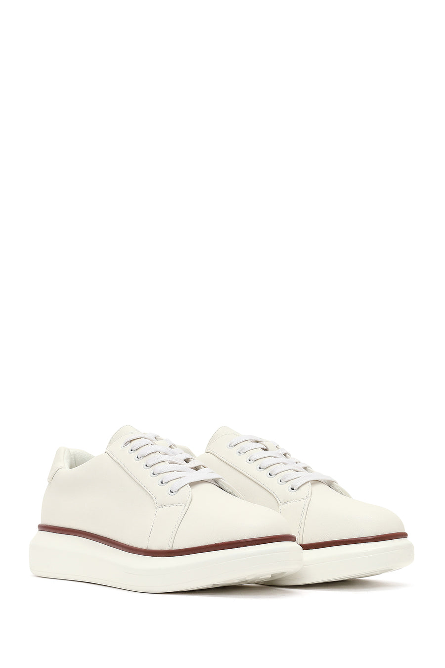 Erkek Beyaz Bağcıklı Kalın Tabanlı Sneaker