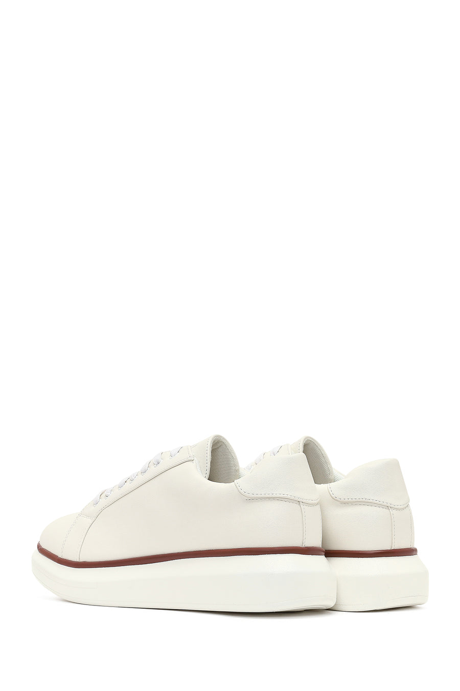 Erkek Beyaz Bağcıklı Kalın Tabanlı Sneaker