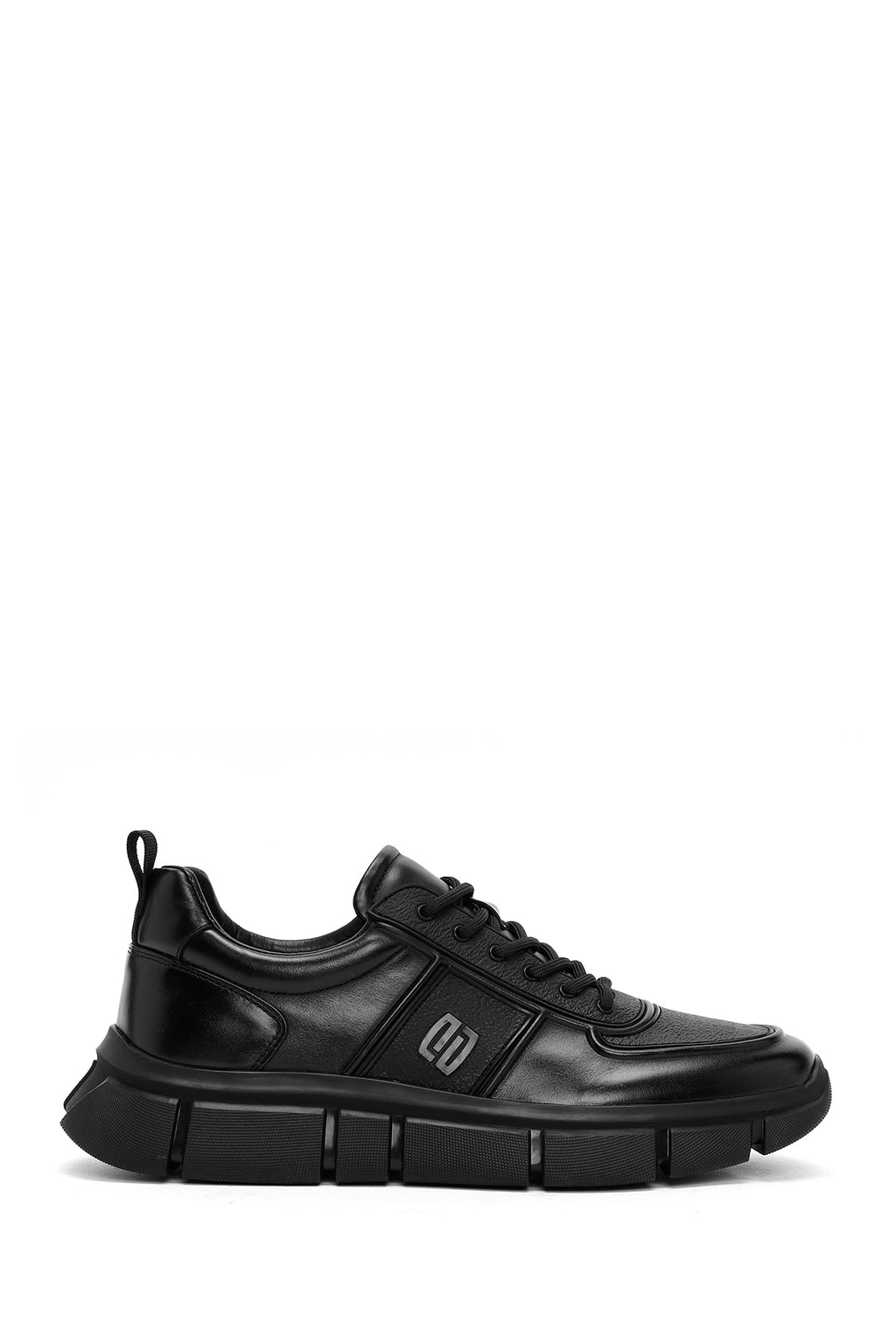 Erkek Siyah Bağcıklı Kalın Tabanlı Deri Casual Sneaker