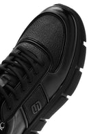 Erkek Siyah Bağcıklı Kalın Tabanlı Deri Casual Sneaker | Derimod