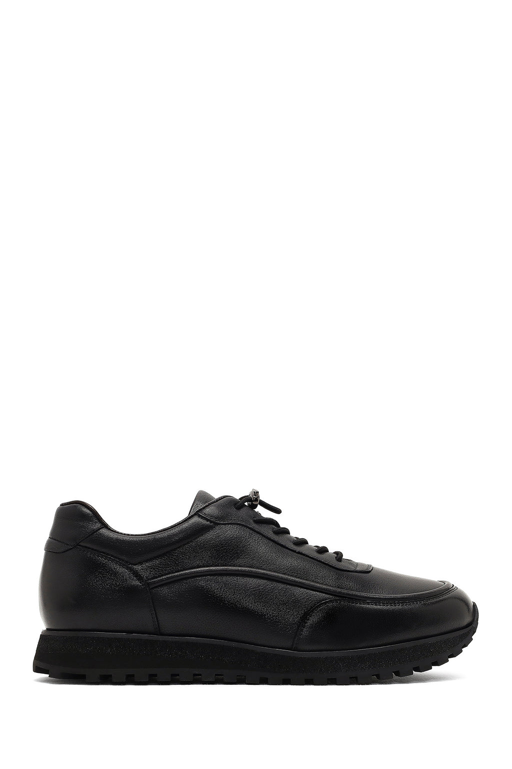 Erkek Siyah Bağcıklı Kalın Tabanlı Deri Casual Sneaker