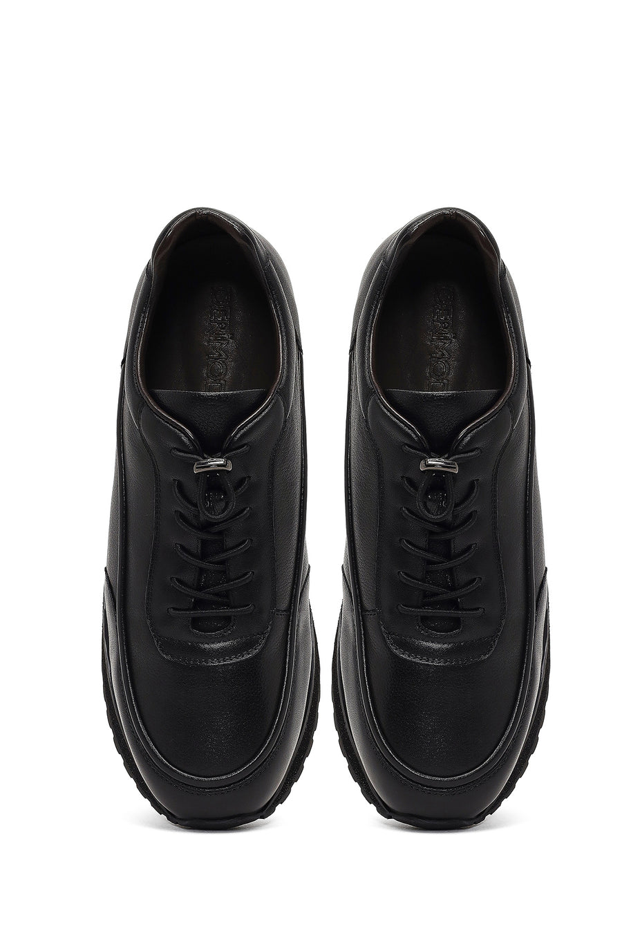 Men's Black Lace-Up Thick-Soled Leather Casual Sneaker