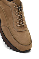 Erkek Vizon Bağcıklı Kalın Tabanlı Nubuk Deri Casual Sneaker | Derimod