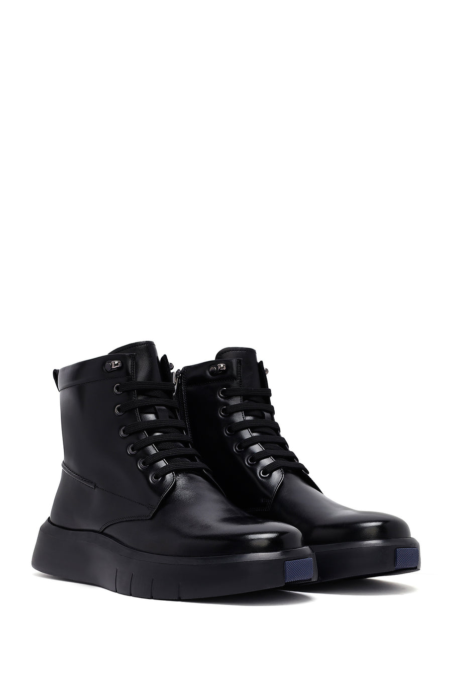 Men's Black Zippered Thick Sole Leather Boat