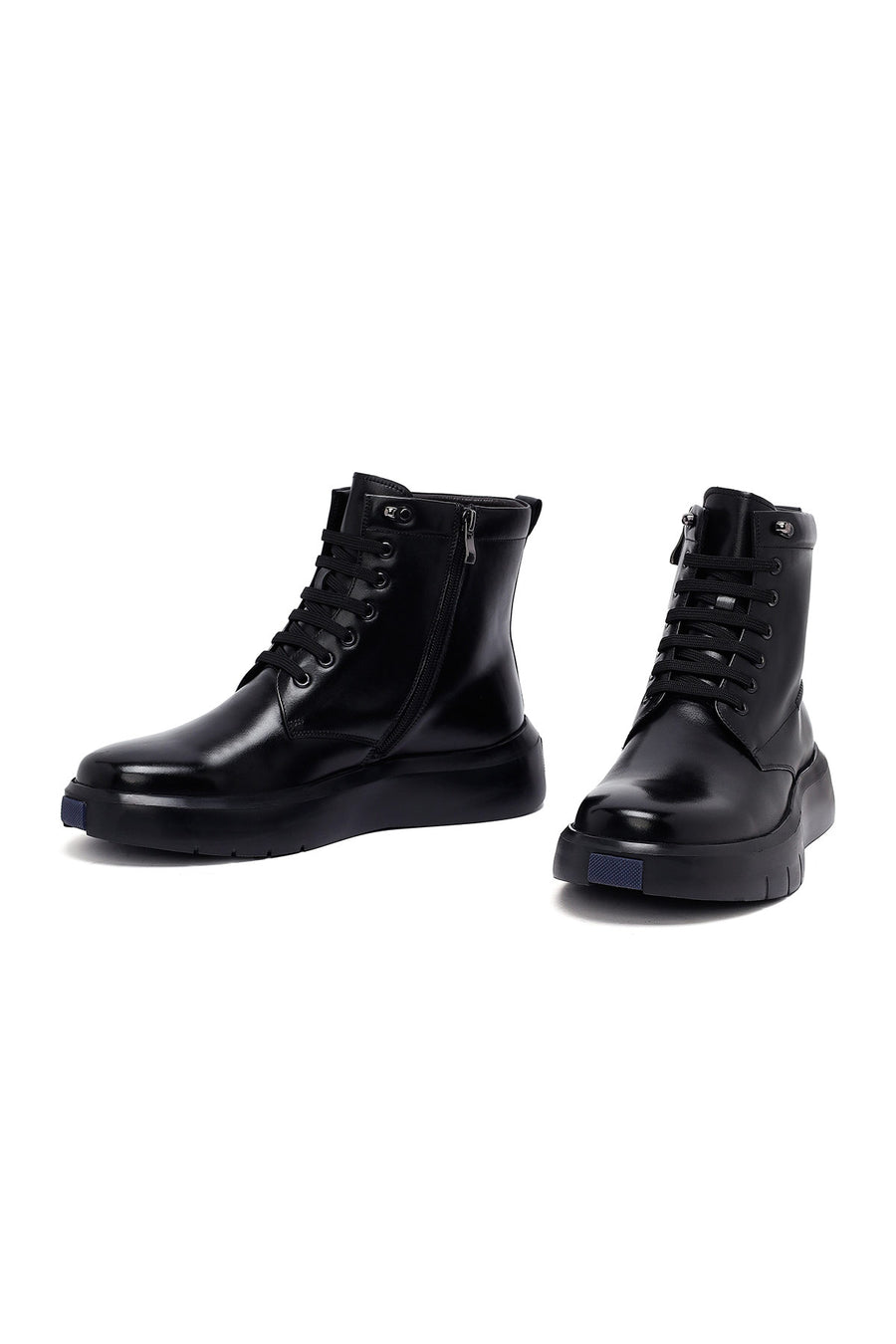 Men's Black Zippered Thick Sole Leather Boat