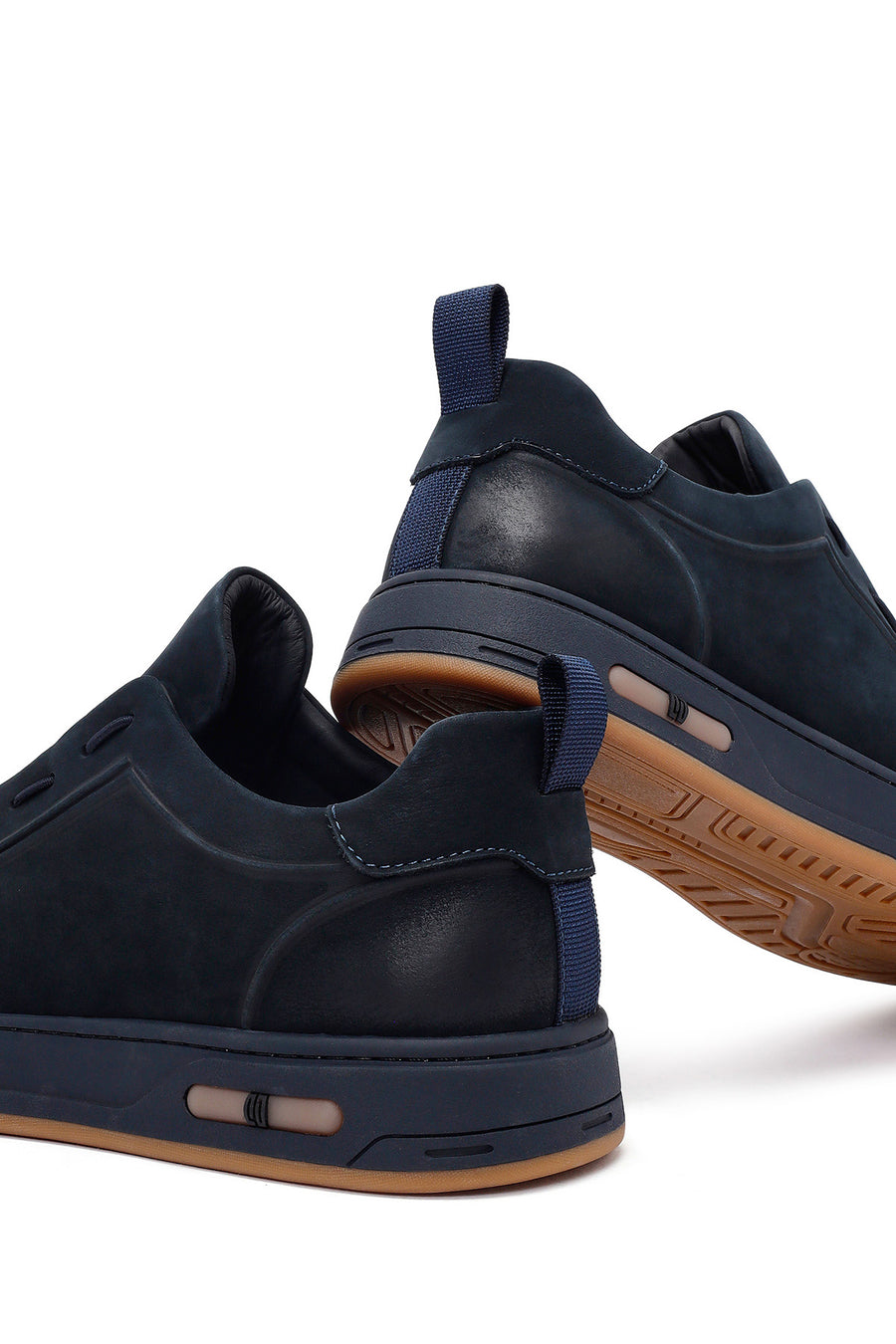Men's Navy Blue Lace-Up Nubuck Leather Sneakers
