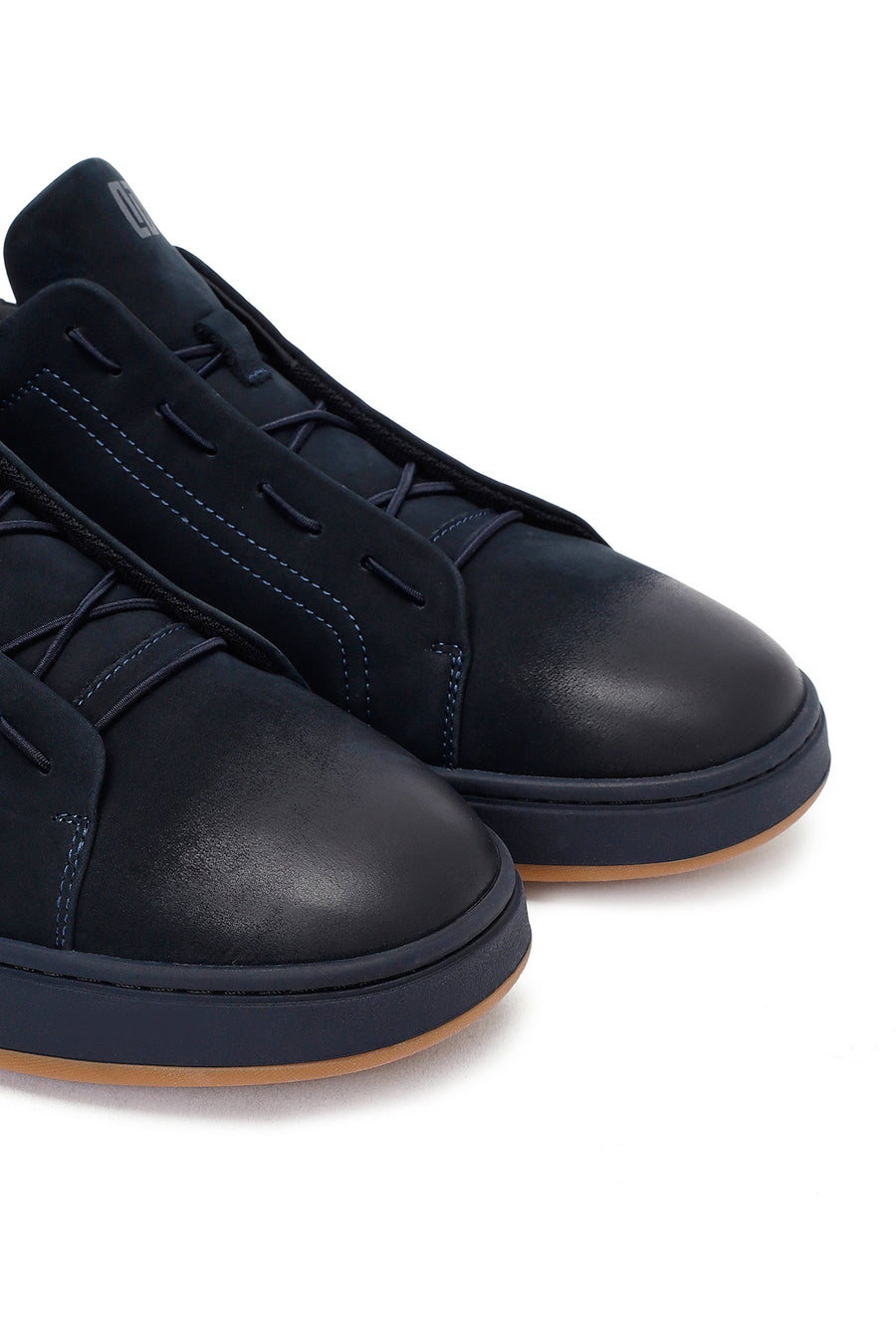 Men's Navy Blue Lace-Up Nubuck Leather Sneakers