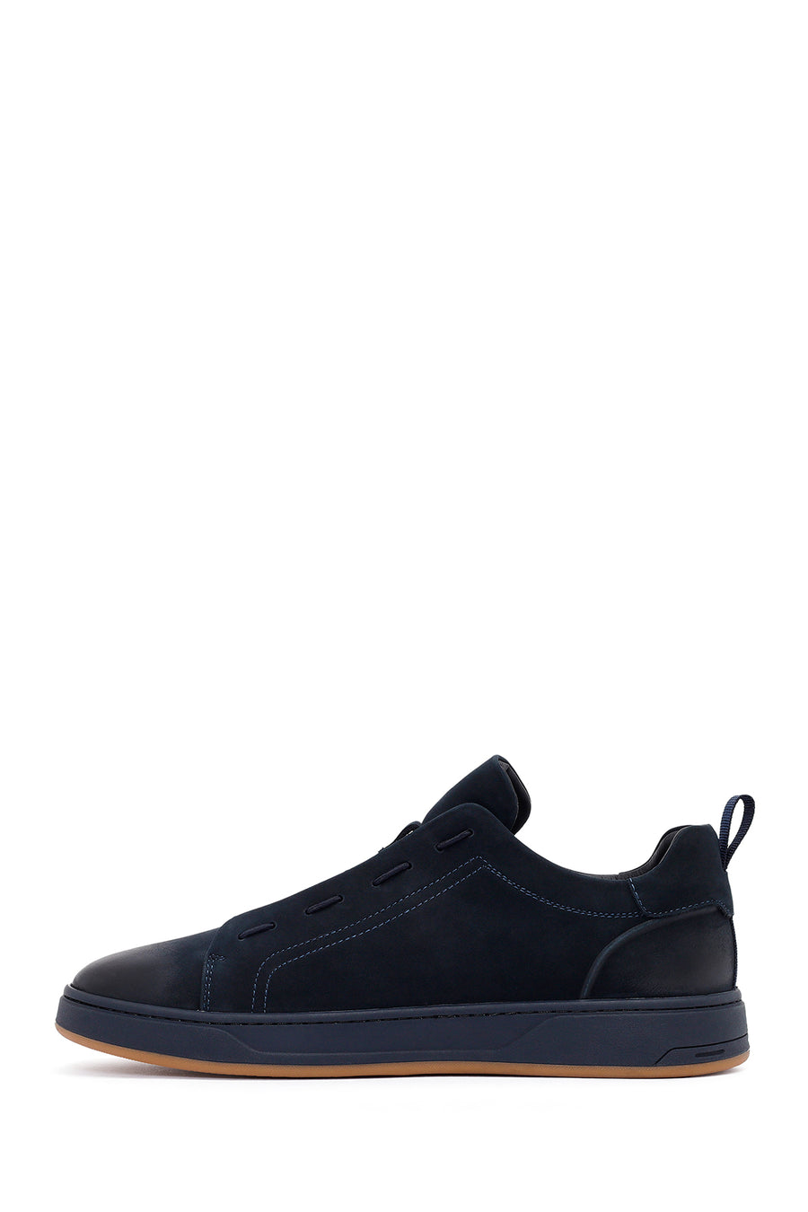 Men's Navy Blue Lace-Up Nubuck Leather Sneakers
