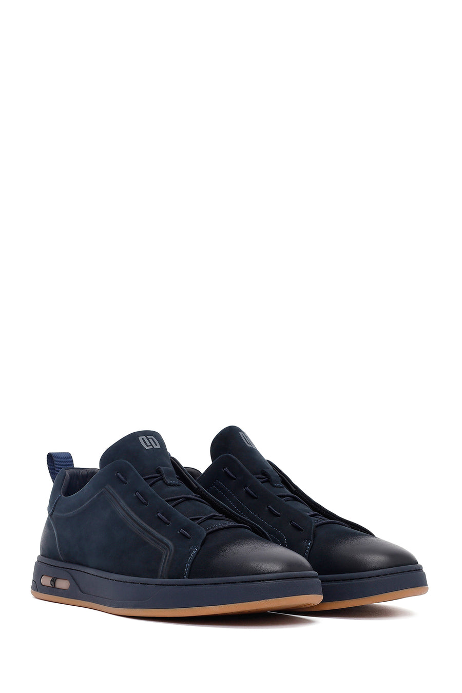 Men's Navy Blue Lace-Up Nubuck Leather Sneakers