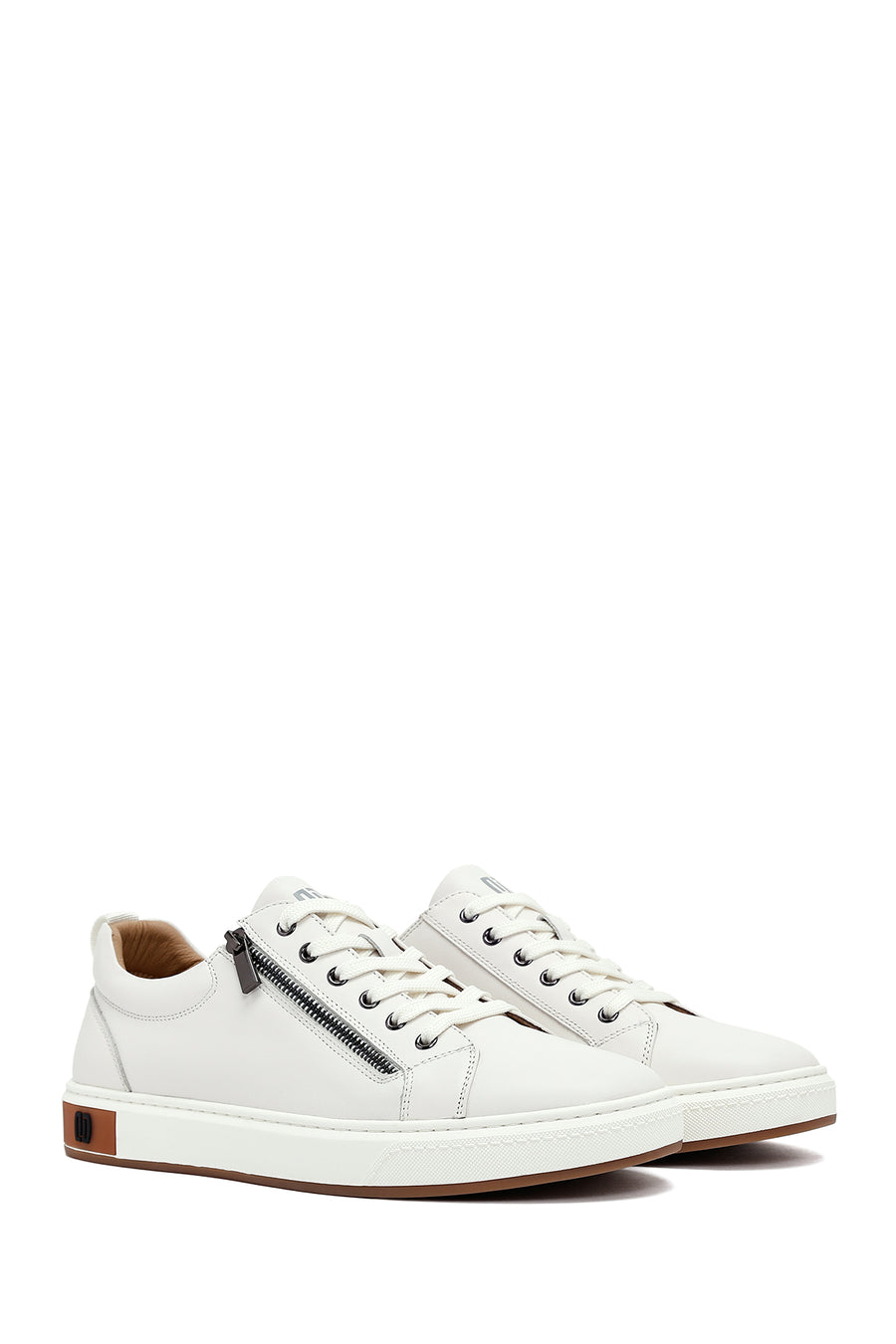 Erkek Beyaz Bağcıklı Deri Sneaker