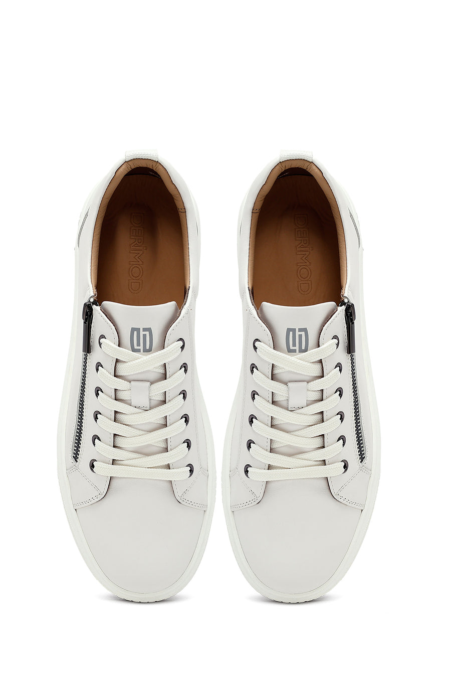 Erkek Beyaz Bağcıklı Deri Sneaker