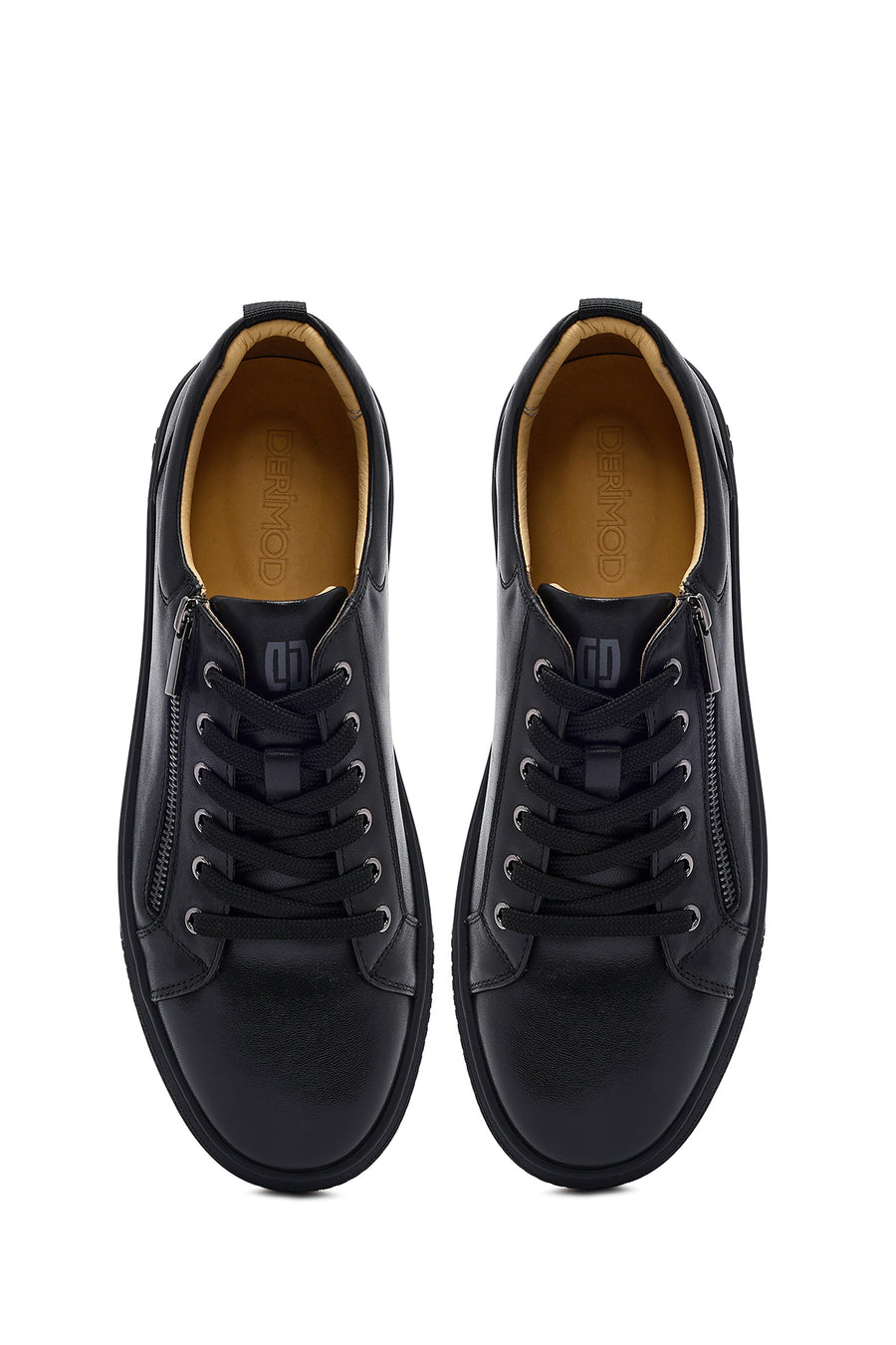 Erkek Siyah Bağcıklı Deri Sneaker