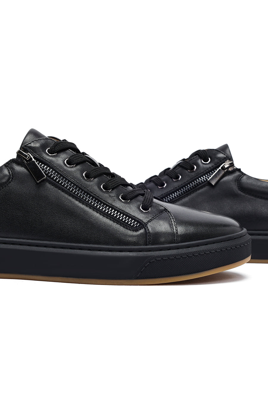 Erkek Siyah Bağcıklı Deri Sneaker