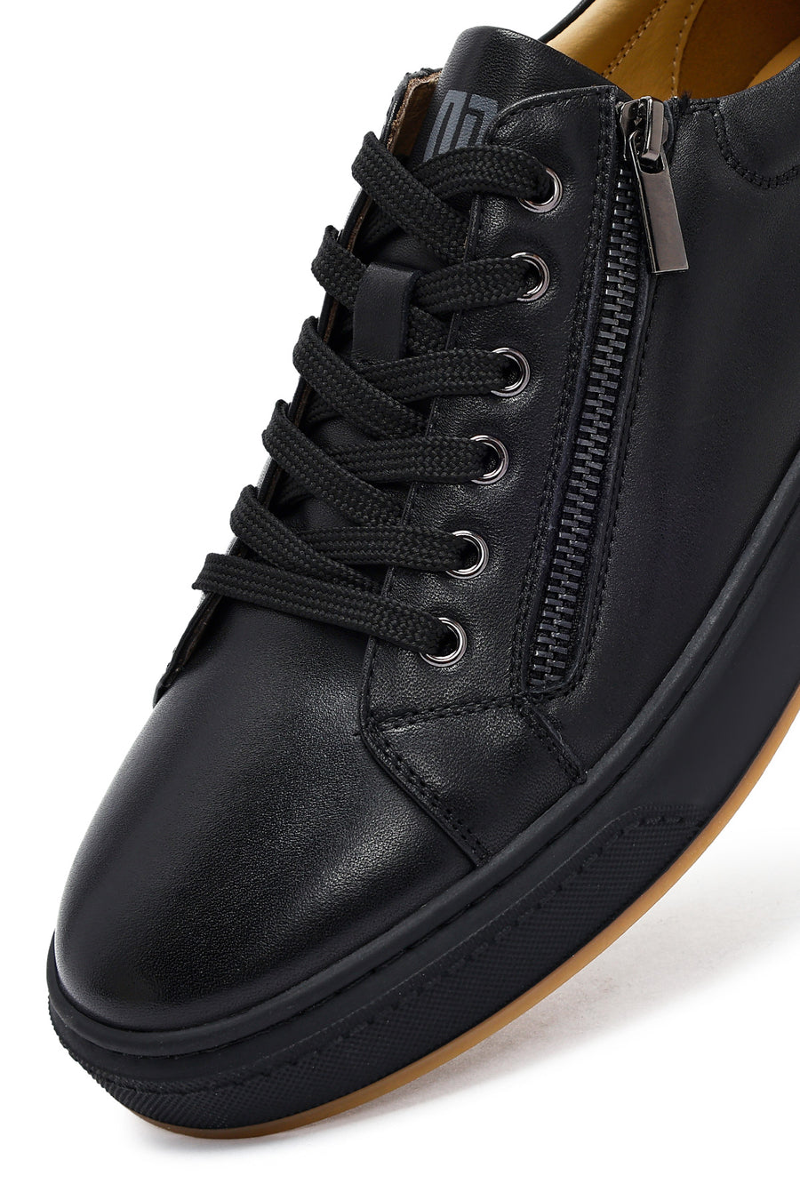Erkek Siyah Bağcıklı Deri Sneaker