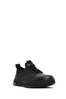 Men's Black Lace-Up Thick-Soled Leather Sneaker | Derimod