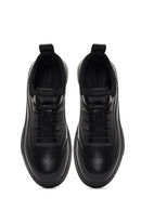 Men's Black Lace-Up Thick-Soled Leather Sneaker | Derimod