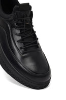 Men's Black Lace-Up Thick-Soled Leather Sneaker | Derimod