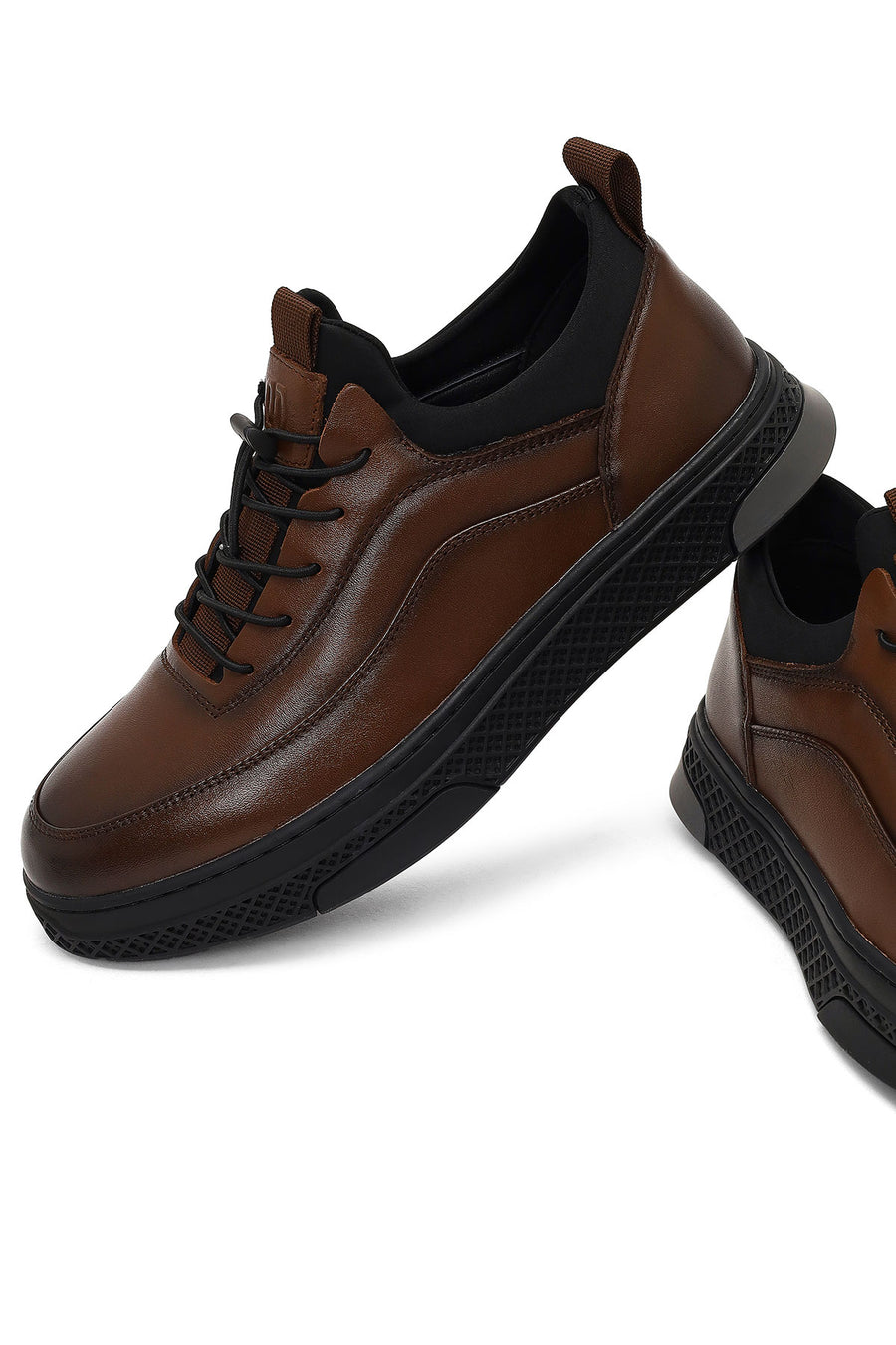 Men's Brown Lace-Up Thick-Soled Leather Sneaker