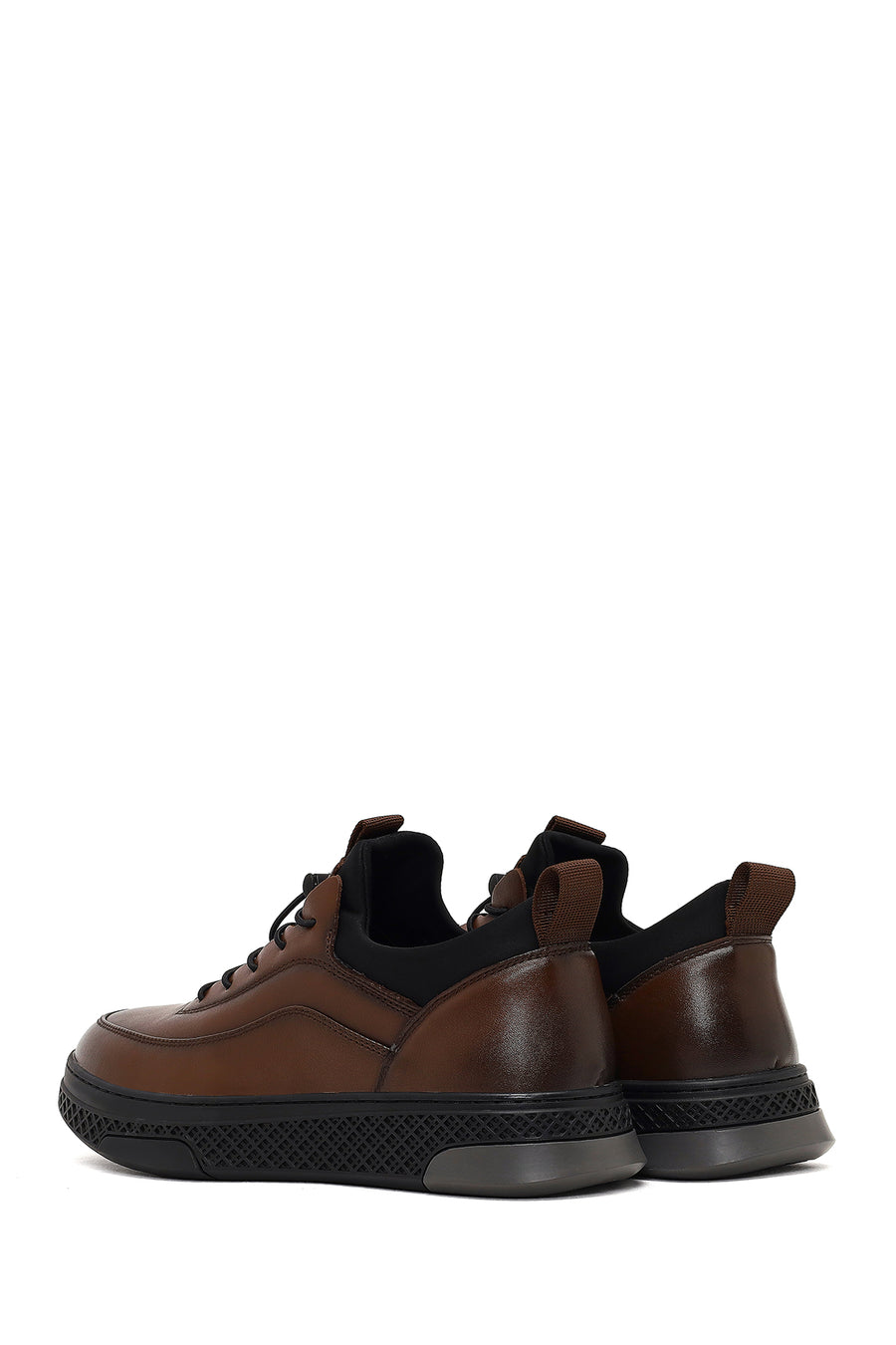 Men's Brown Lace-Up Thick-Soled Leather Sneaker