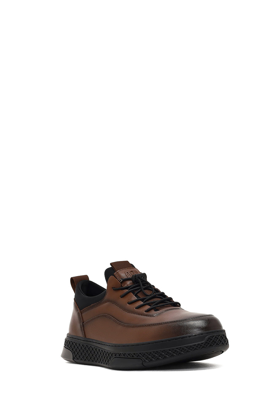 Men's Brown Lace-Up Thick-Soled Leather Sneaker
