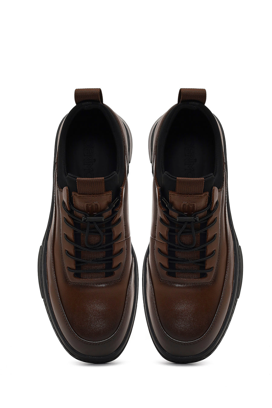 Men's Brown Lace-Up Thick-Soled Leather Sneaker