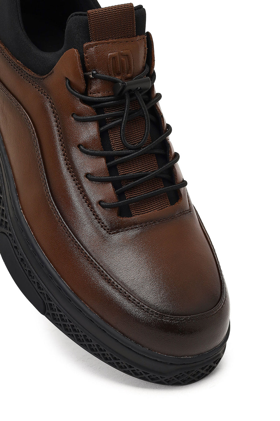 Men's Brown Lace-Up Thick-Soled Leather Sneaker