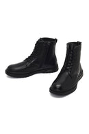 Men's Black Zippered Leather Boot | Derimod