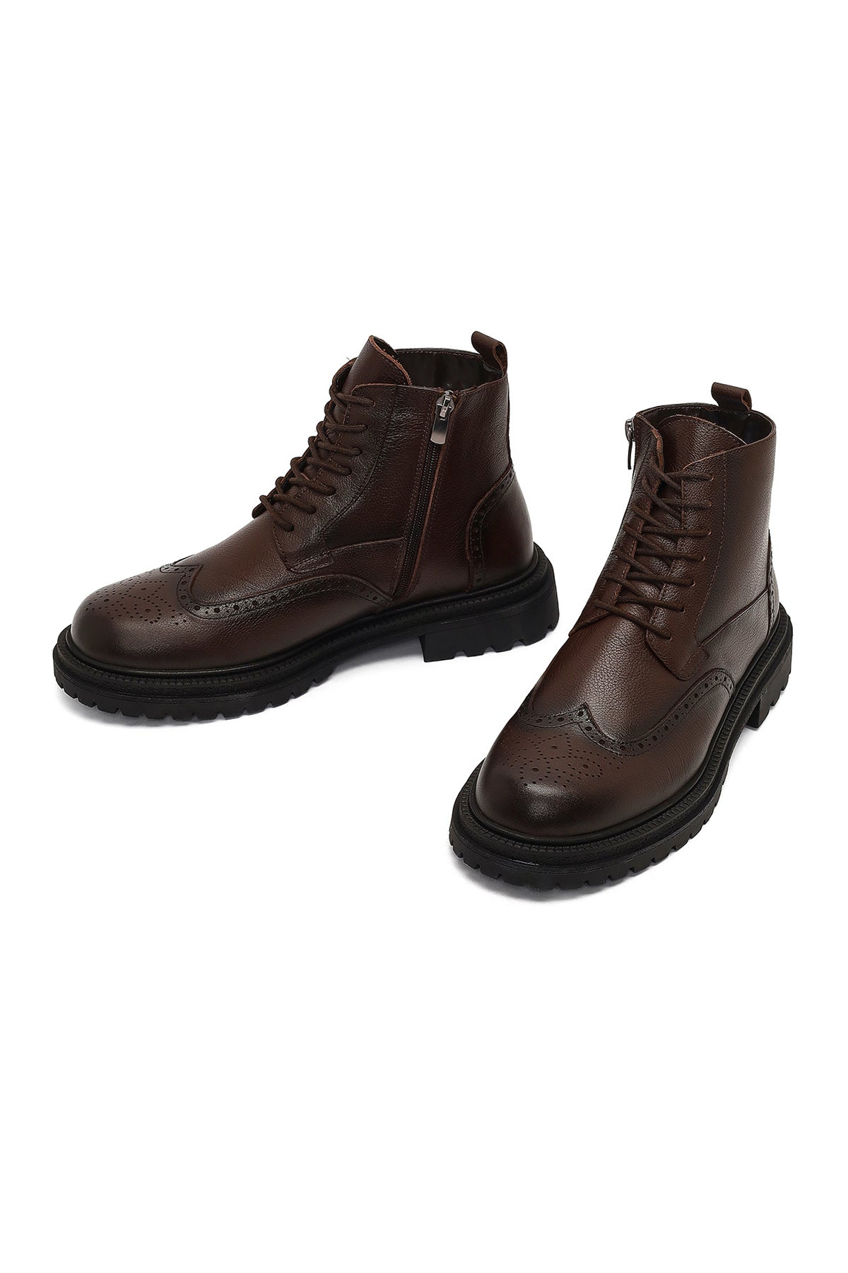 Erkek Kahverengi Fermuarlı Deri Bot