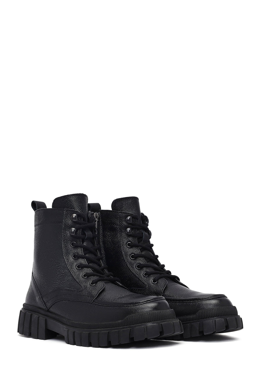 Men's Black Zippered Leather Postal Boots
