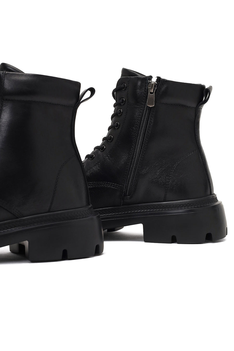 Men's Black Lace-Up Zipper Leather Casual Boot