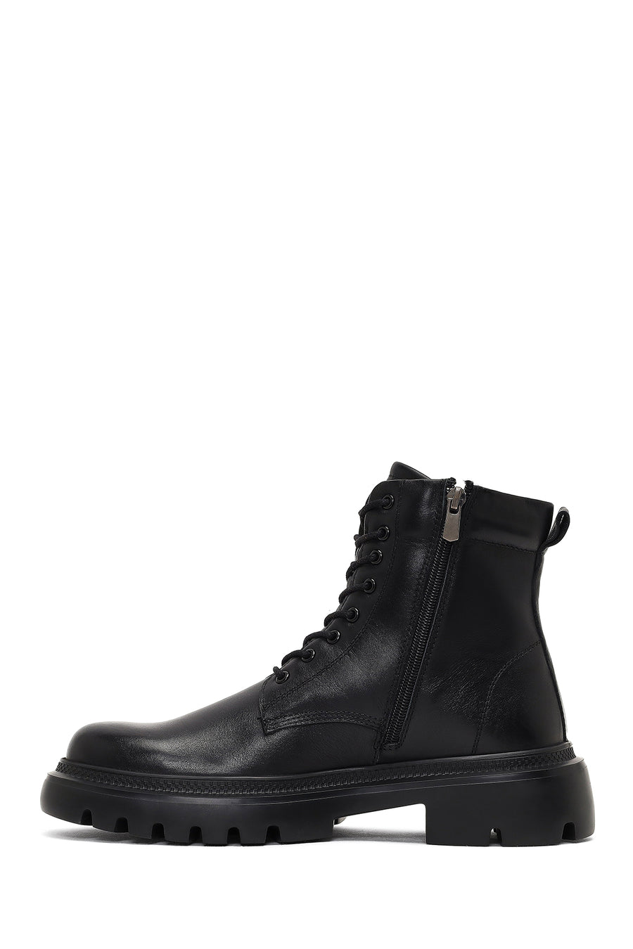 Men's Black Lace-Up Zipper Leather Casual Boot