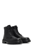 Men's Black Lace-Up Zipper Leather Casual Boot | Derimod