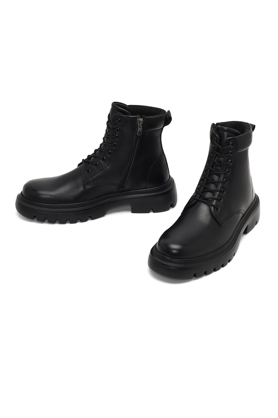 Men's Black Lace-Up Zipper Leather Casual Boot
