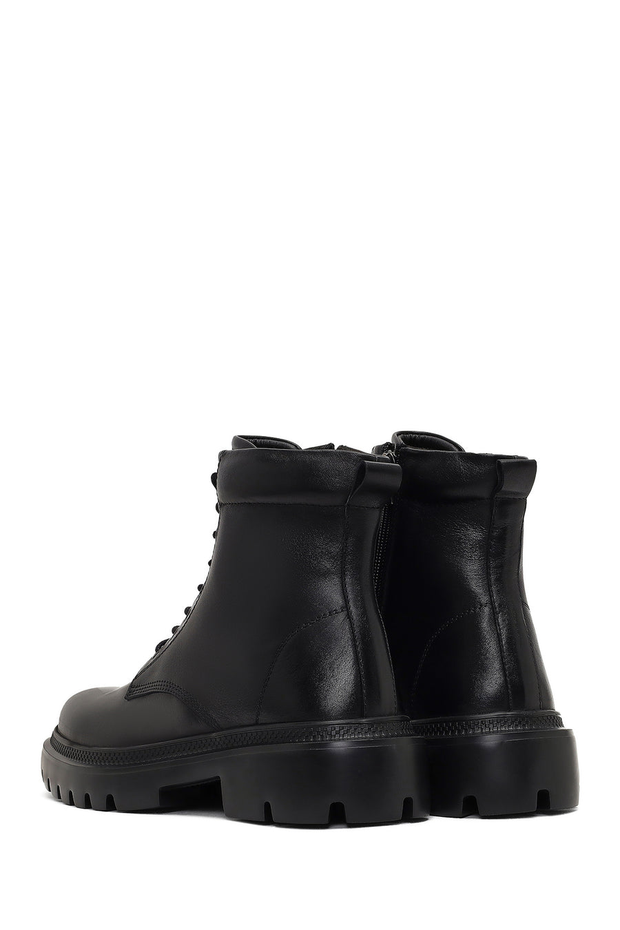 Men's Black Lace-Up Zipper Leather Casual Boot