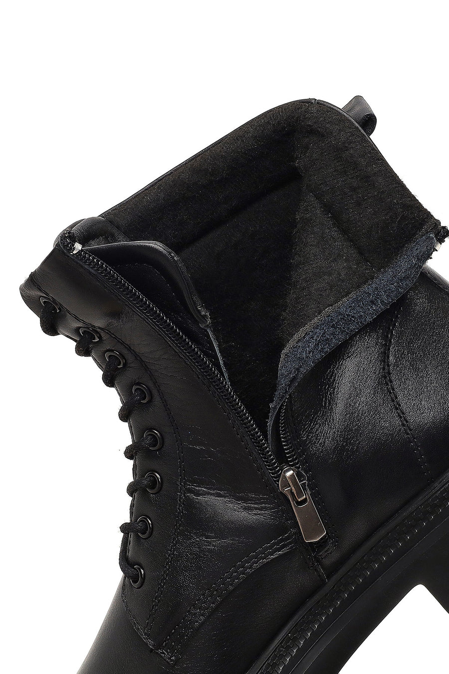 Men's Black Lace-Up Zipper Leather Casual Boot