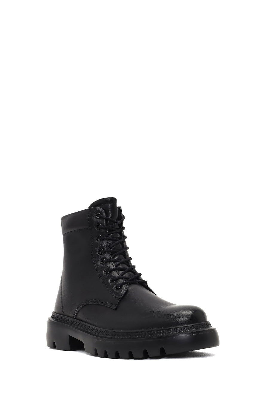 Men's Black Lace-Up Zipper Leather Casual Boot