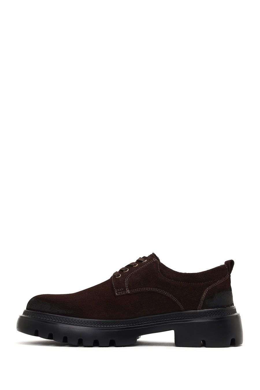 Men's Brown Lace-Up Thick-Soled Suede Leather Casual Shoes