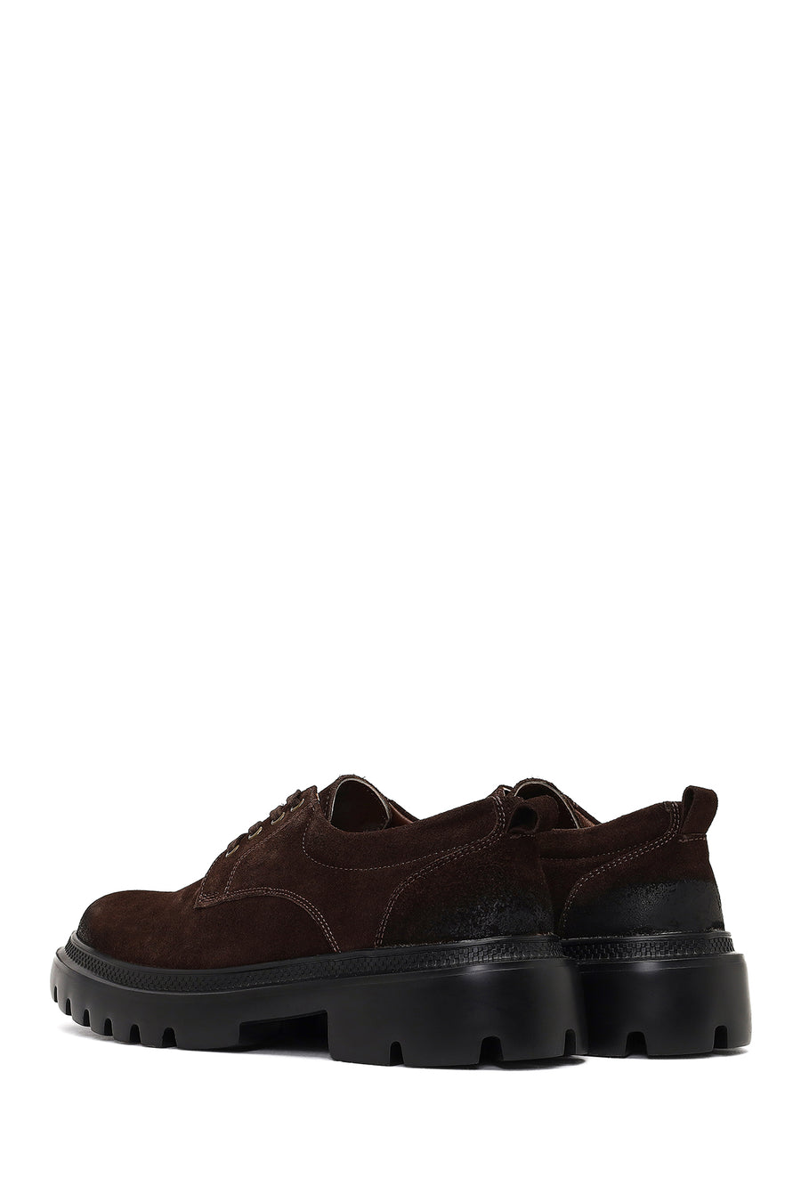 Men's Brown Lace-Up Thick-Soled Suede Leather Casual Shoes