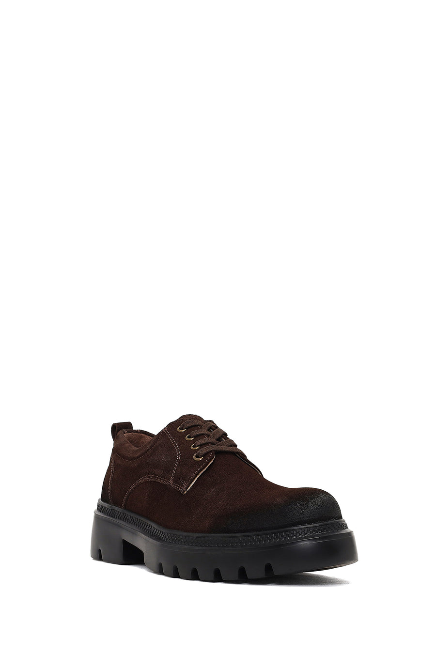 Men's Brown Lace-Up Thick-Soled Suede Leather Casual Shoes