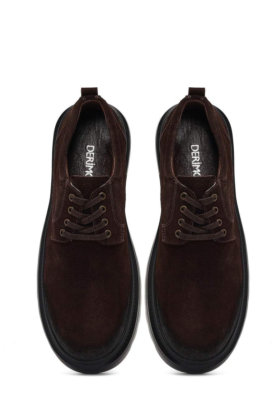 Men's Brown Lace-Up Thick-Soled Suede Leather Casual Shoes